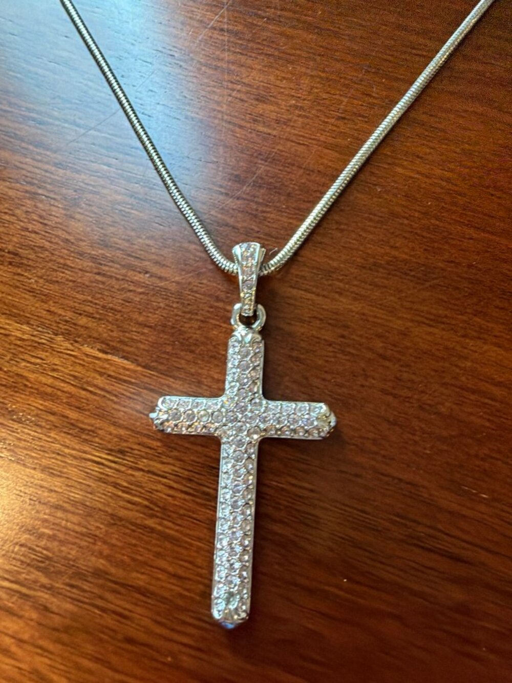 Swarovski Crystal Cross Pendant Necklace Silver Tone
